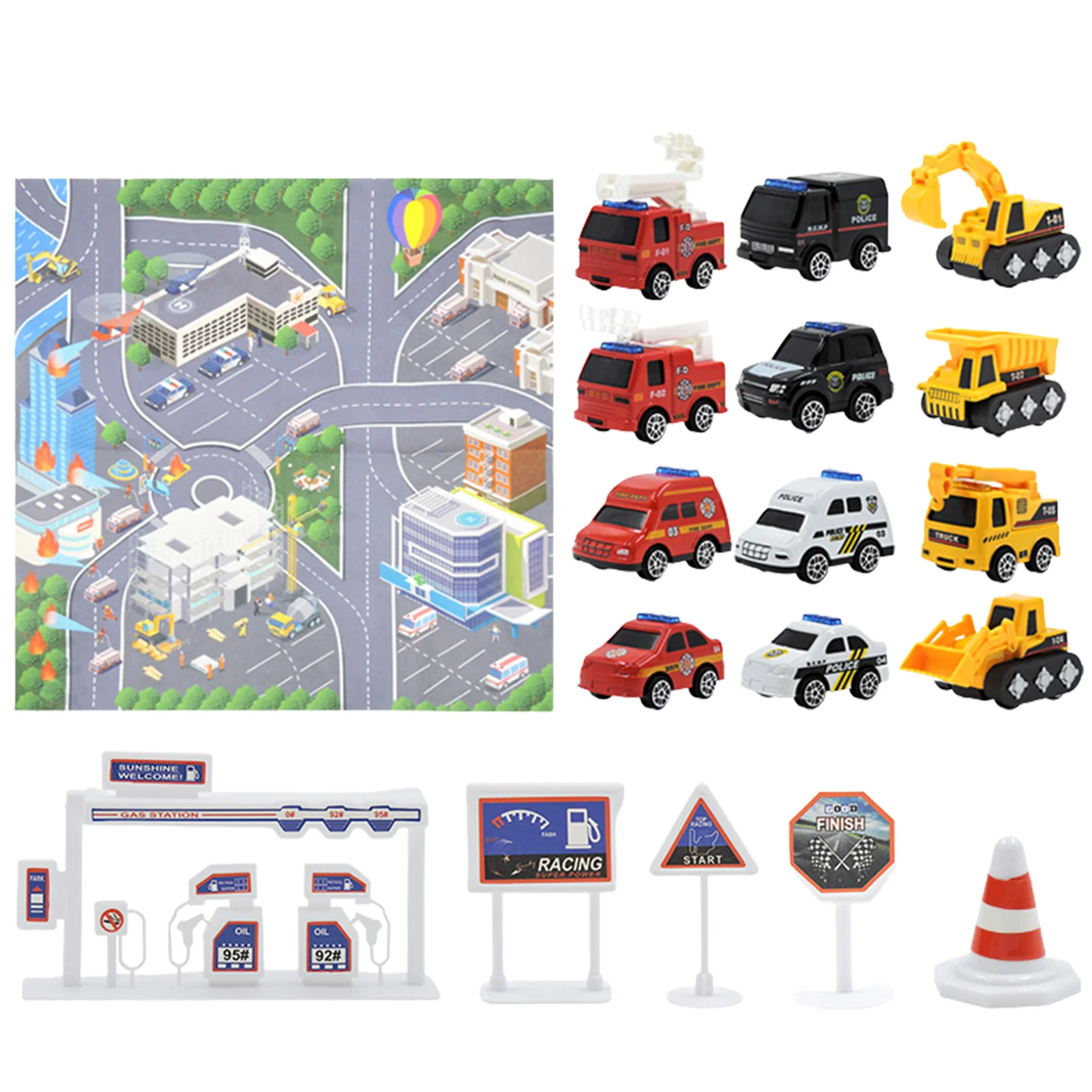 

Kids Carpet Playmat Rug 12 Vehicles Truck Toys Set With Play Mat Learn & Have Fun & Educational Play Mat Rug Great For Children