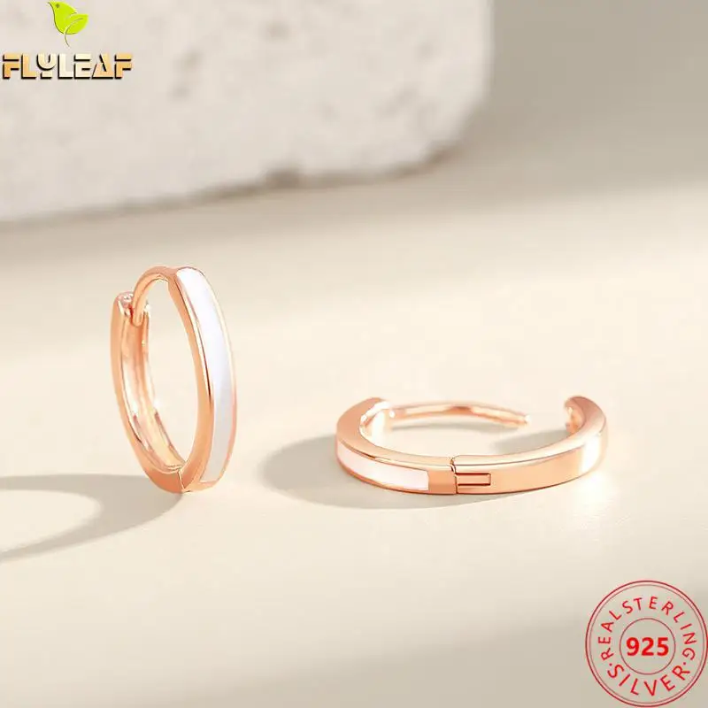 

Real 925 Sterling Silver Simple Enamel Hoop Earrings For Women Rose Gold Plating High Quality Fashion Jewellery 2022 New