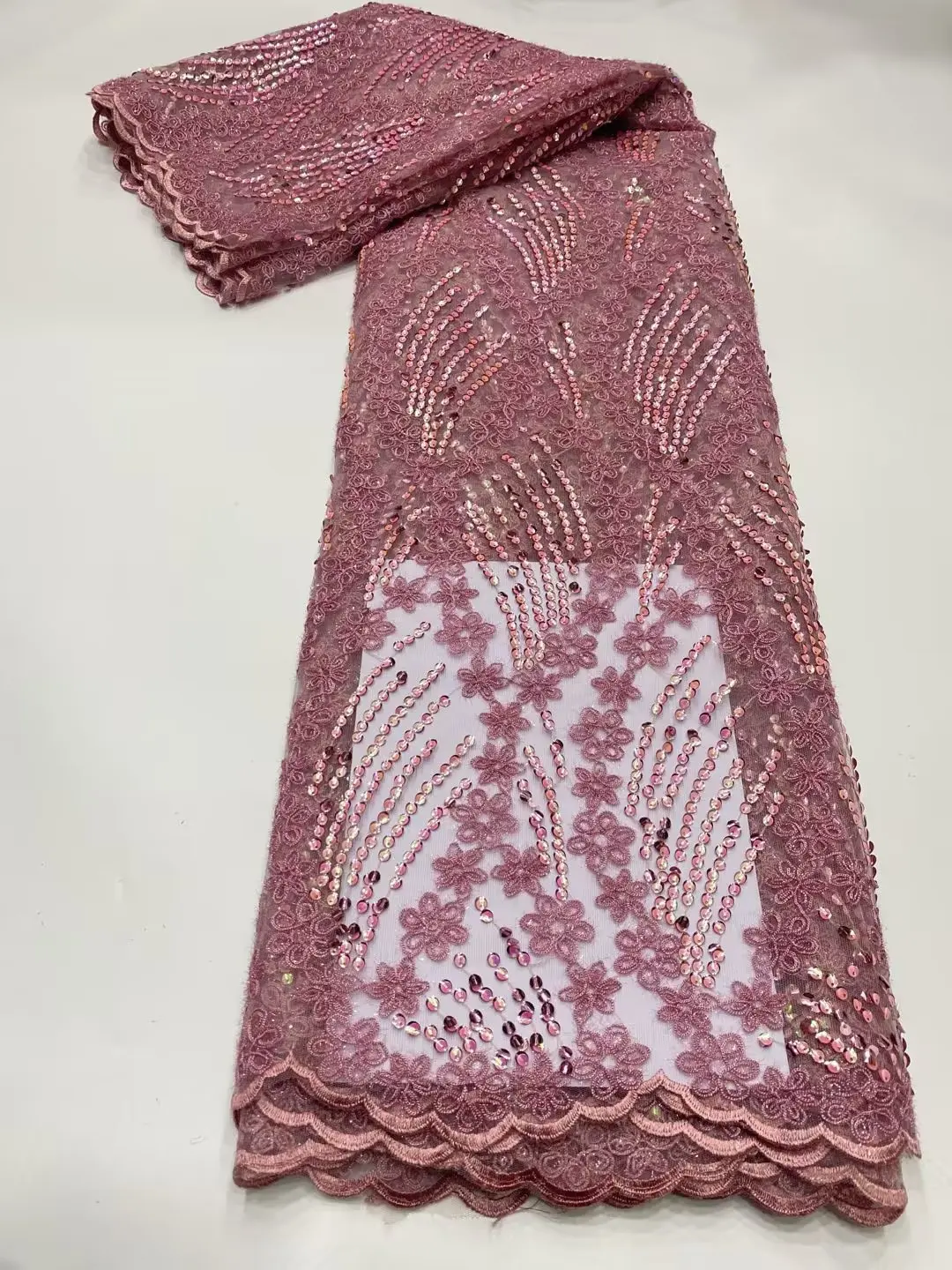 

Latest African Net Lace Sequins African French Tulle Lace African Lace Fabric 5Yards Nigerian Lace Fabric For Wedding DPG1-9