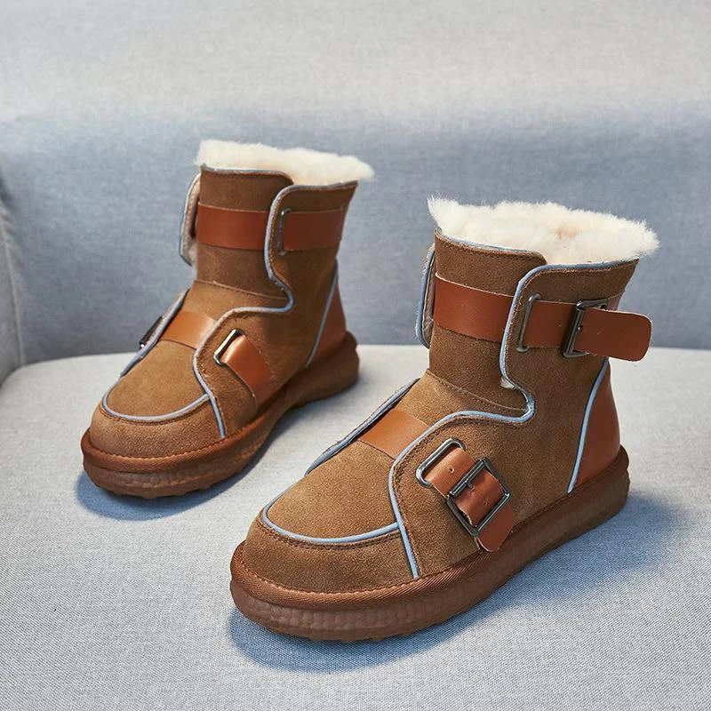 Winter 2023 Snow Boots Woman Most Sold Leather and Fur Booties Chunky Half Autumn Footwear Women's Shoes Black Hot Warm New In