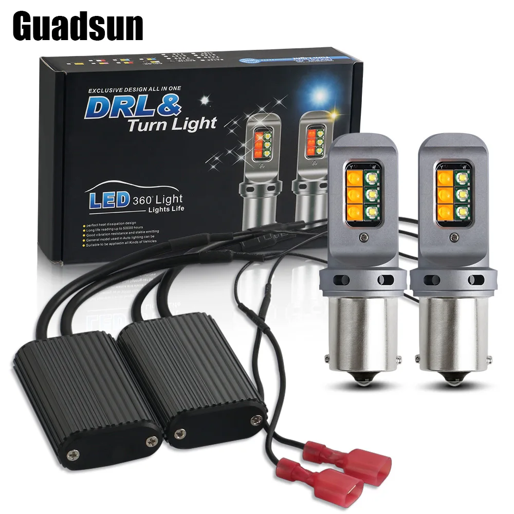 

Guadsun 1Set Canbus No Error 1156 7440 P21W BA15S PY21W BAU15S W21W T20 Dual Color Switchback 12 SMD Car DRL Turn Signal Light