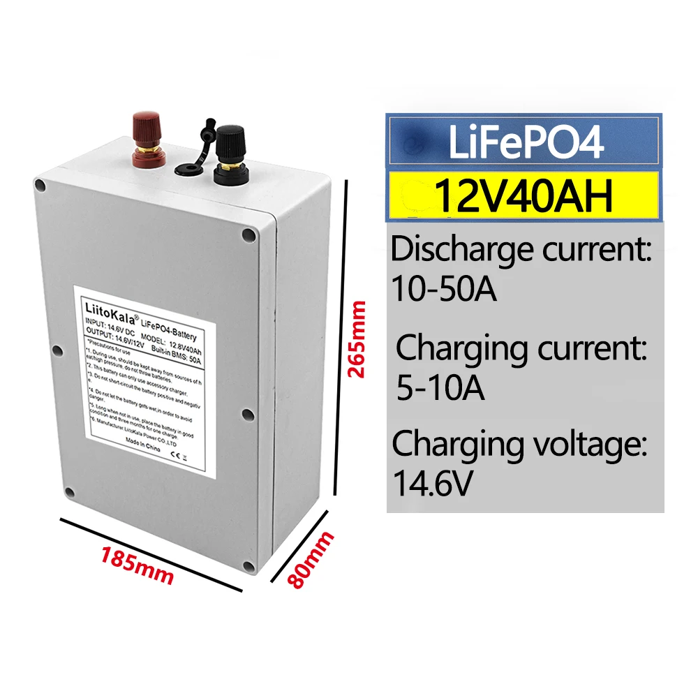 

LiitoKala 12V 40Ah Lifepo4 Battery Pack Balanced BMS for Electric Boat and Uninterrupted Power Supply with 4S 12.8V 100A BMS