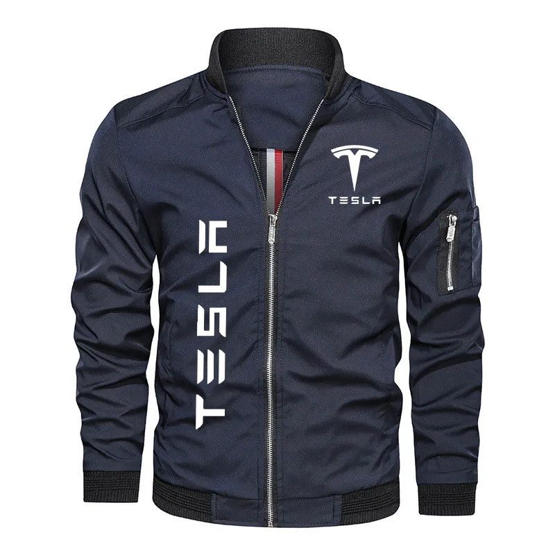 

Hip Hop Men's Baseball Jacket Tesla car logo print oversized bomber jacket windproof Zipper Jacket Fashion Men's clothing