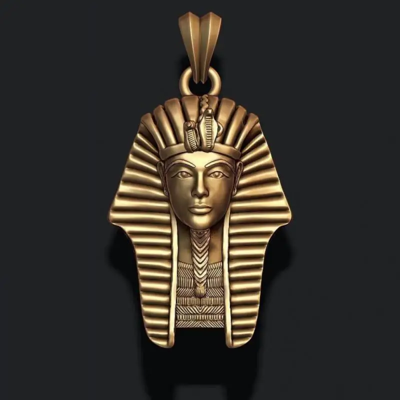 HOYON Egyptian Pharaoh Pendant for women men Retro Gold Engraving Human Head Necklace Female box white yellow gold color free