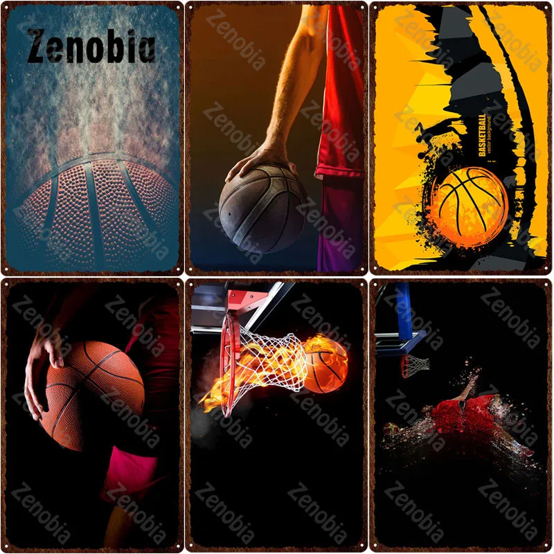 

Basketball Metal Plate Burning Basketball Shoot A Basket Sport Metal Sign Tin Sign Wall Stickers for Boy's Room Home Wall Decor