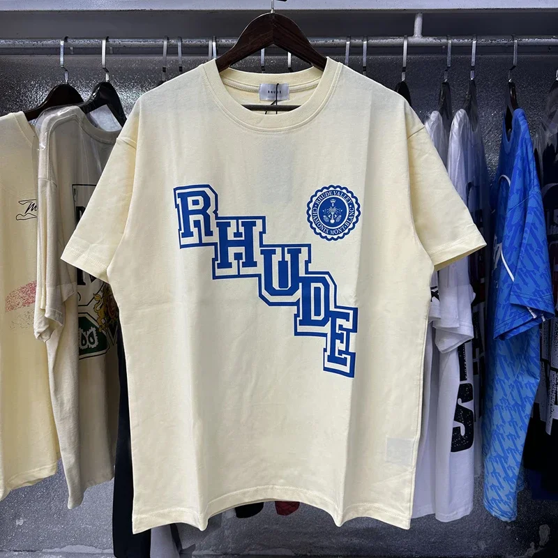Фото Мужская футболка Rhude High Street, высококачественные летние модные повседневные топы с короткими рукавами и принтом №4