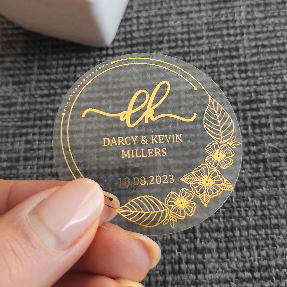 50 шт. персонализированные свадебные наклейки золотая фольга круглые прозрачные