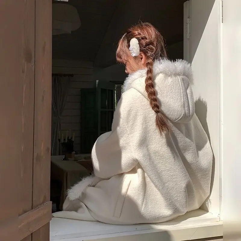 Теплое толстое шерстяное пальто в студенческом стиле женская зимняя одежда