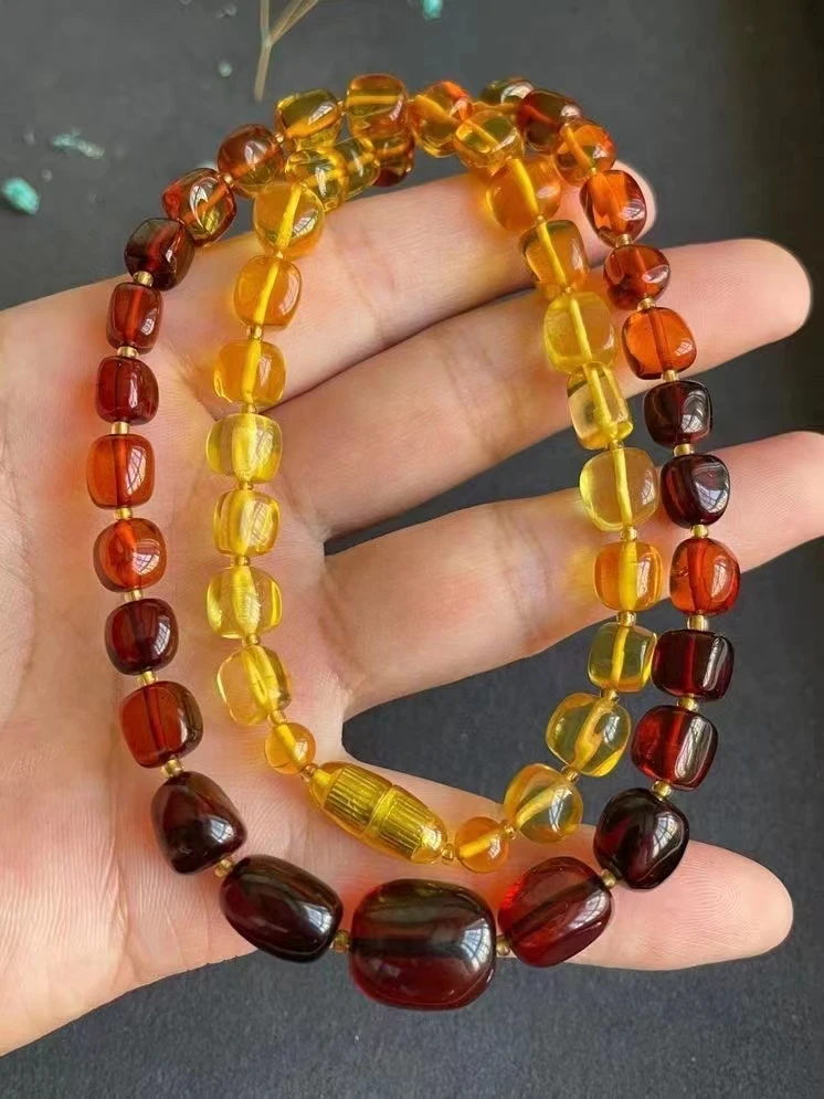Natural Blood Red Amber Beads Necklace 7-10mm Oval Beads Rainbow Yellow Amber Necklace Gemstone Woman Healing Stone AAAAAA