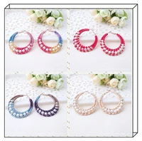 hand woven pearl earrings raffia multicolor segmental dyeing gradient earrings womens fashion jewelry earrings