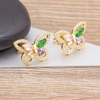 aibef new fashion exquisite rhinestone rainbow butterfly earrings for women girls lucky romantic party wedding jewelry gifts