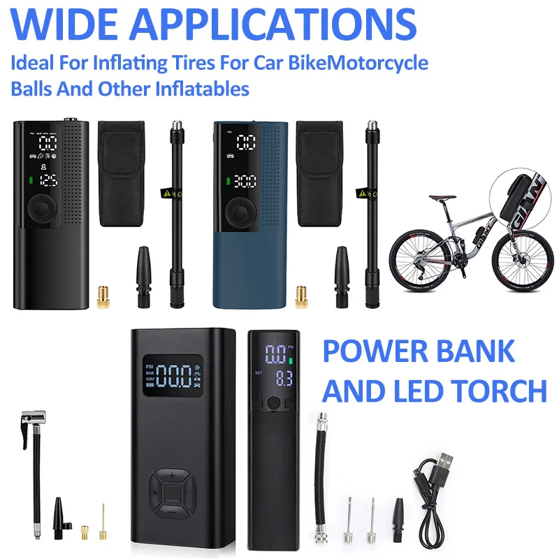 

1set 72PSI USB Type-C Rechargeable Bicycle Car Tire Inflator Electric Air Inflatable Pump Wireless Portable Smart Accessories