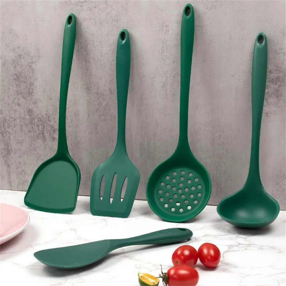 

Silicone Spatula Green Heat Resistant Spatula Soup Spoon Brush Ladle Pasta Colander Silicone Non-stick Cooking Utensil Set 2023