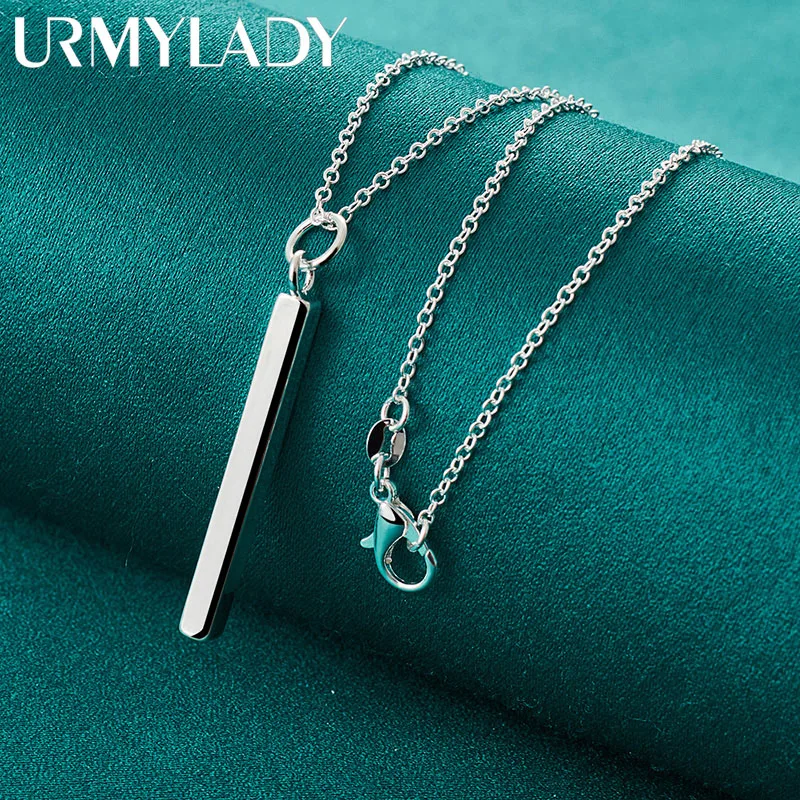 

URMYLADY 925 Sterling Silver Smooth Column 16/18/20/22/24/26/28/30 Inch Pendant Necklace For Women Wedding Party Fashion Jewelry