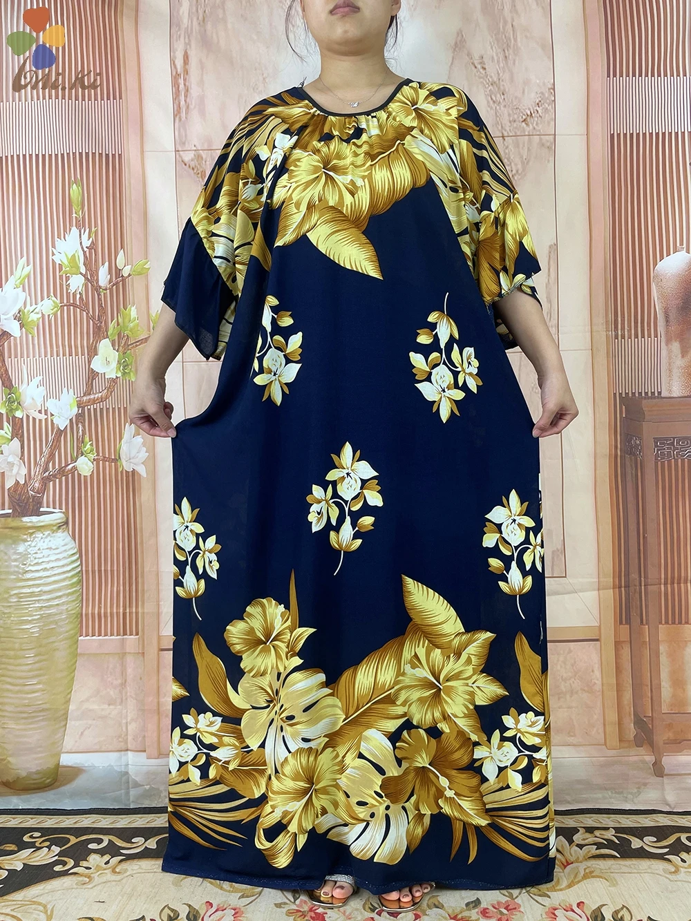 Hot Selling New Short Sleeved African Muslim Dashiki Ababy Printed Cotton Loose fitting dress women summer Maxi Casual Dress
