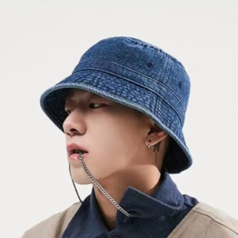 2021 New Women Solid Color Fashion Retro Denim Washed Bucket Hat Cotton Foldable Fisherman Cap Men Outdoor Sunscreen Beach Cap images - 6