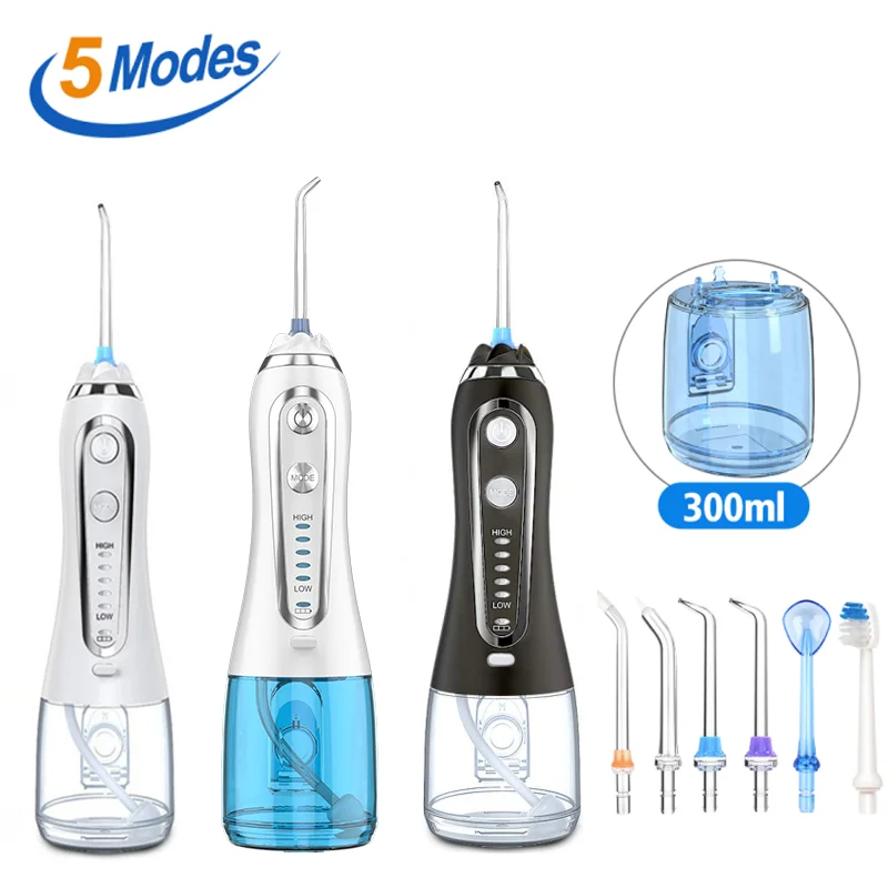 

300ml Dental Oral Irrigator USB Rechargeable Water Flosser Jet Portable Water Pick for Teeth Cleaner 6 Jet with Bag 5 Modes
