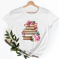 tee shirt lady vintage book flower floral clothes t women short sleeve casual fashion tshirt top female summer graphic t shirts