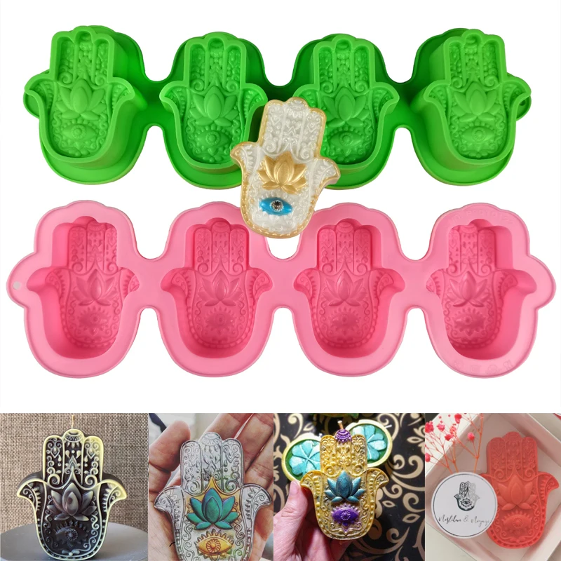 

4pcs Creative Hand of Fatima God's Eye Silicone Cake Moulds Handmade Soap Bergamot Mould Household DIY Mascot Candle Resin Mould