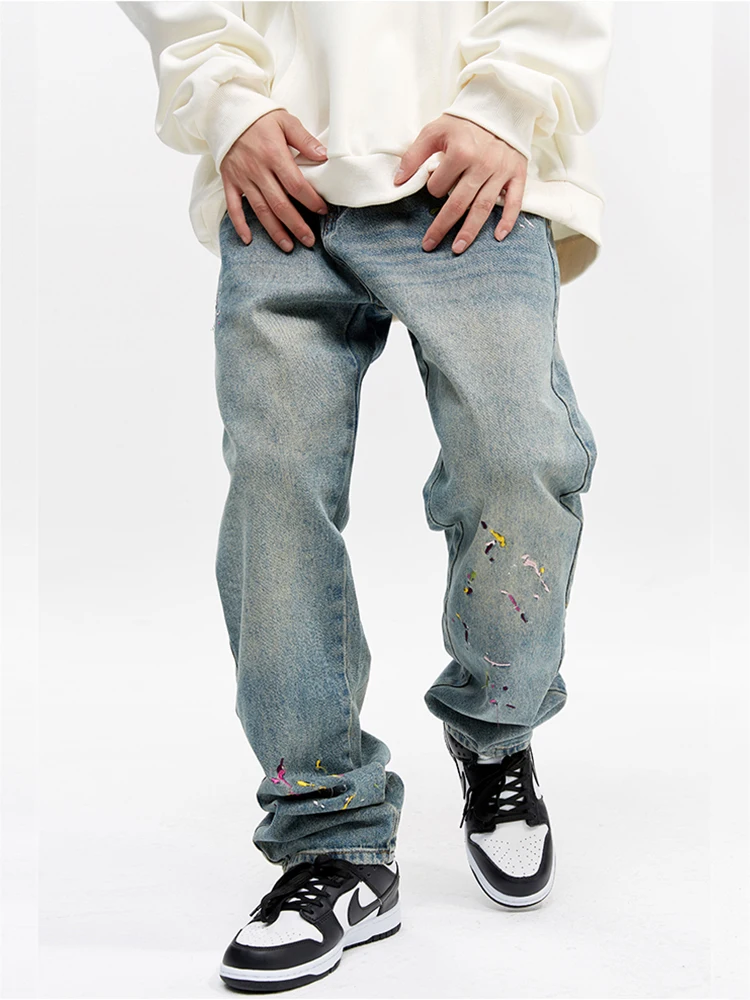 European and American Men's Y2K Elastic Jeans Comfortable Embroidered Blue Jeans Trendy Casual Pants Brand Clothing Men Pants