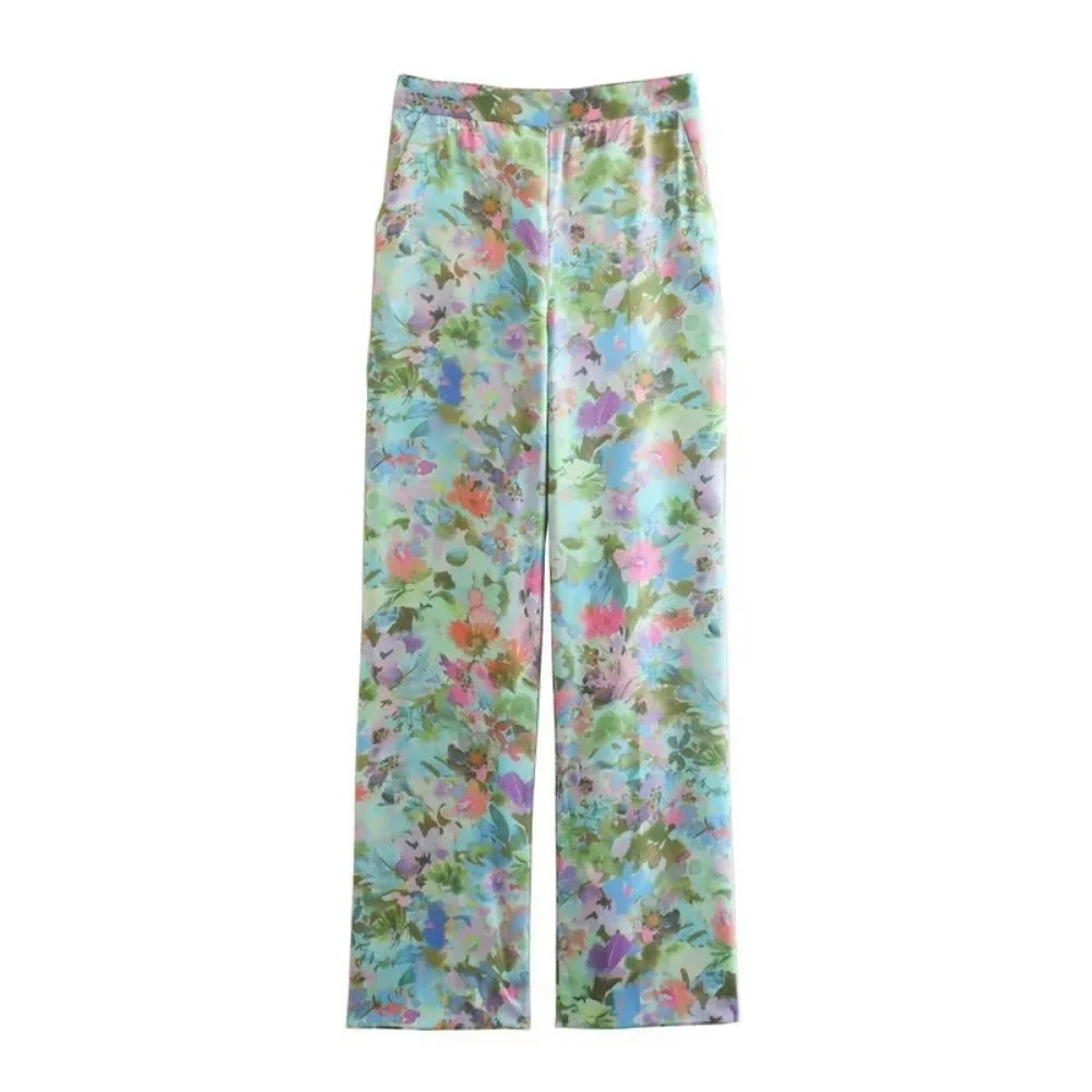 Satin Printed Women Suits Office Sets Fashion Floral Blazer Coat Ladies Pants Set 2023 New Spring Two Piece Sets Womens Outifits