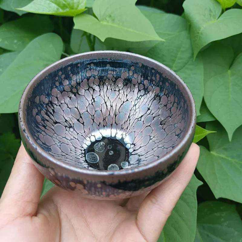 Jian zhan Tenmoku Tea Cup Pink Great Glazed Kiln Fired Tea Bowl Ceramic Natural Clay Glaze Chinese Intangible Cultural Heritage