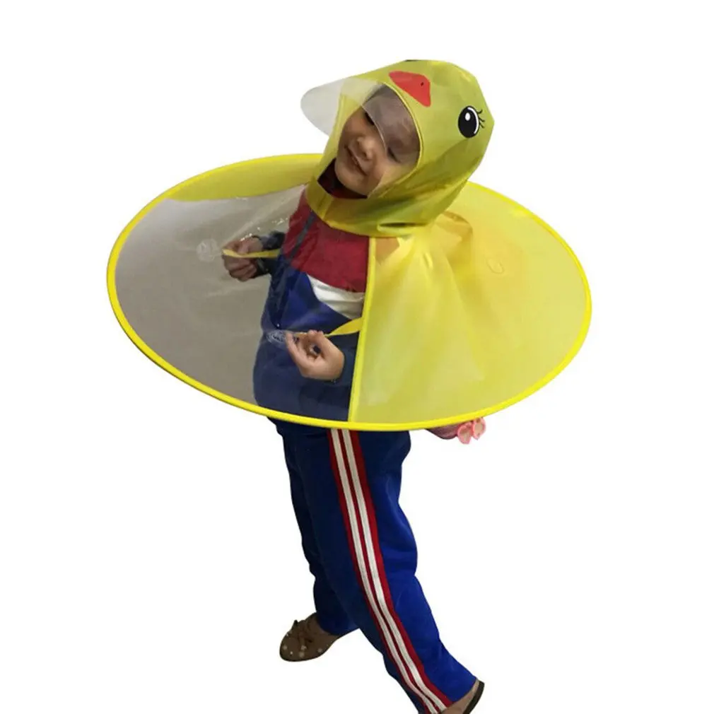 Children's Raincoat Transparent UFO Raincoats Hands Free Rain Poncho Baby Funny Duck Rain Coat Rain Cover Raincoat for kids