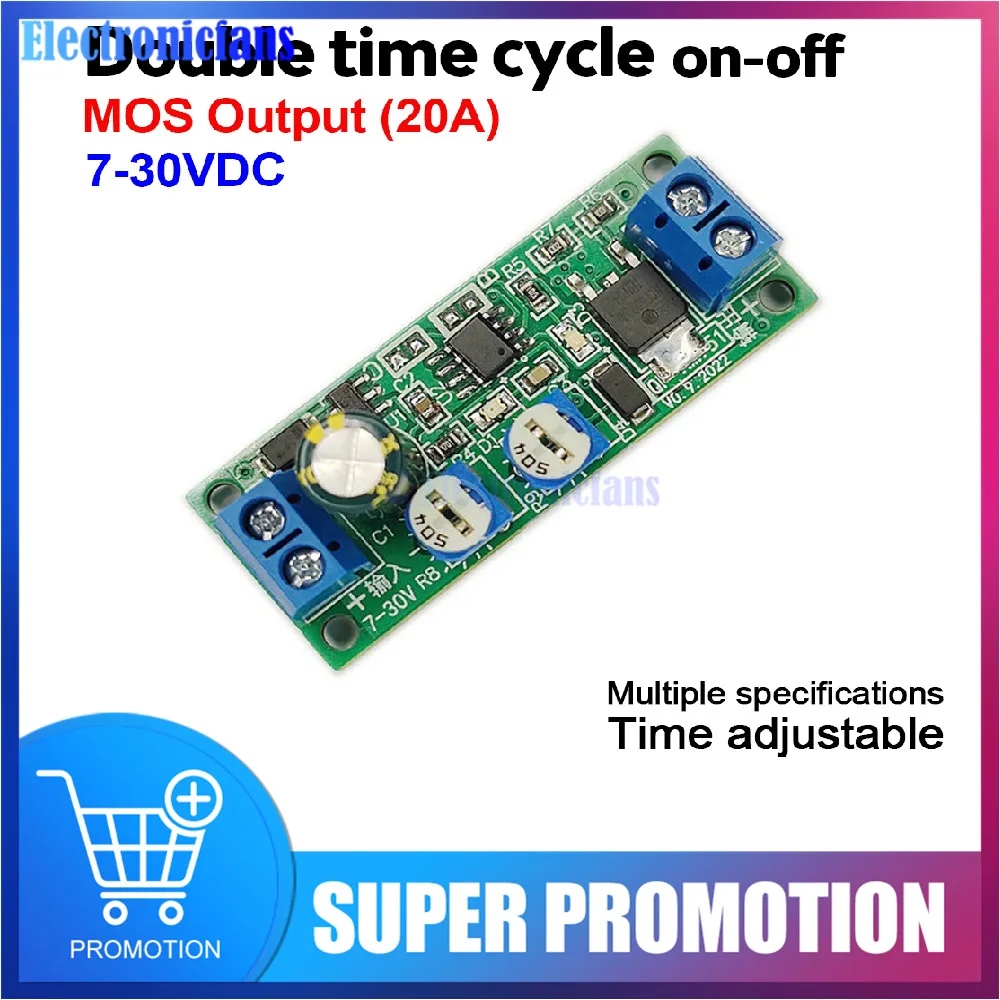 DC 7V-30V Dual Cycle Relay MOS Controller Module 0-10s 100s 30min 5h Adjustable Delay Module Power Trigger Control Switch Board