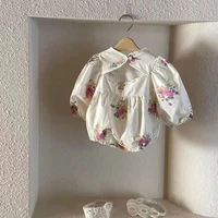 baby girl clothes spring linen cotton newborn baby girl puff sleeves flower backless romper fashion infant clothing