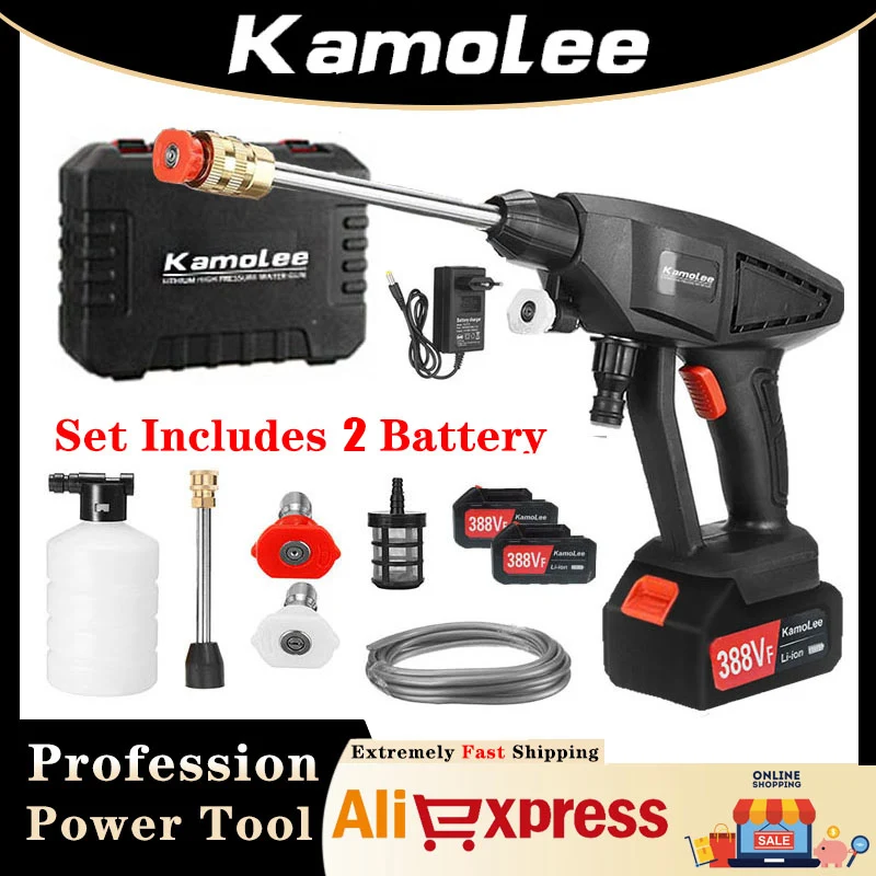 Kamolee 70Bar 388VF Cordless High Pressure Car Washer Self priming Electric Rechargeable Foam Gun Compatible Makita 18V Battery