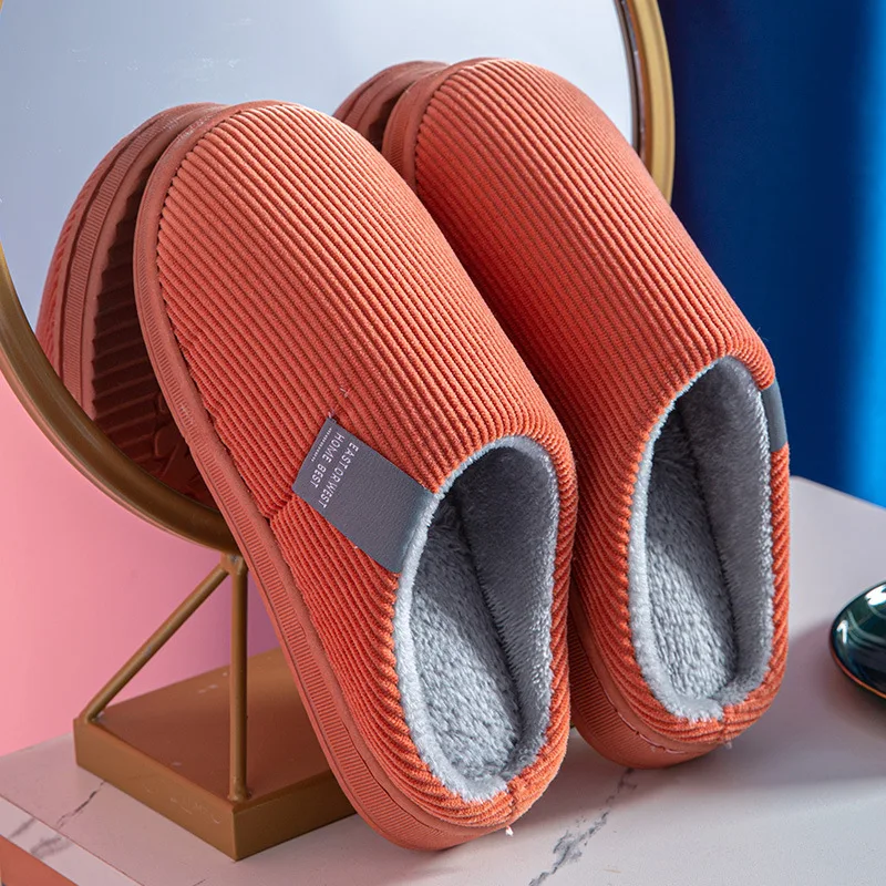 

Men And Women Couple Spring Autumn Home Cotton Corduroy Slippers Female Solid Color Basics Indoor Non-Slip Soft Plush Slipper