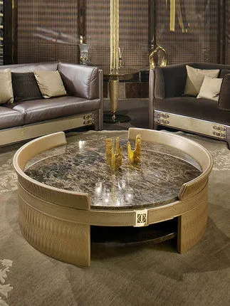 

Italian living room and bedroom furniture marble countertop hard foreskin round large tea table villa family round teapoy
