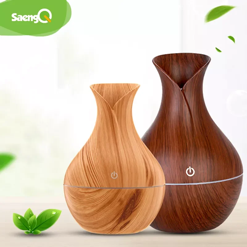 saengQ USB Wood Grain Essential Oil Diffuser Ultrasonic Humidifier Household Aroma Diffuser Aromatherapy Mist Maker with LED