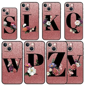 Phone Case For iPhone 13 12 11 14 Pro Max for iPhone XS Max XR X SE(2022) 7 8 6 6S Plus 5 5S 13 12 Mini Coque Floral letter pink