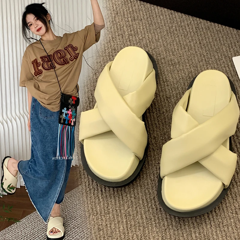 

Шлепанцы женские резиновые, роскошные Сланцы на платформе, искусственная кожа, с перекрестной шнуровкой, новинка 2022