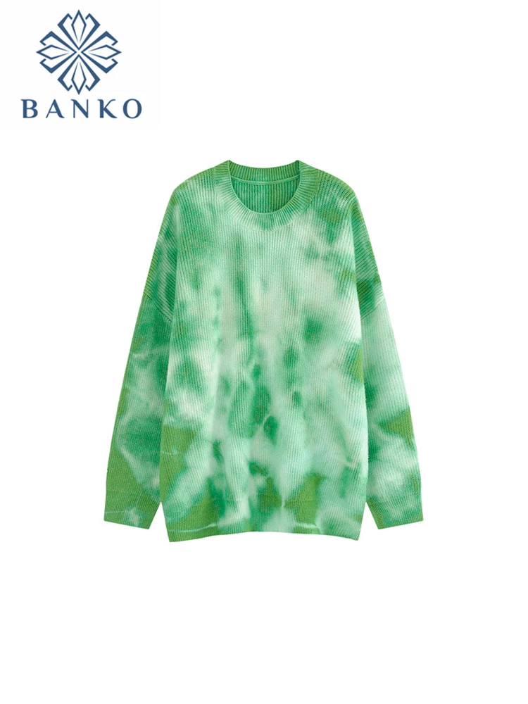 

2022 Autumn Winter Women Long Sleeve Pullovers Tie Dye Loose Fashion Jumper Tide Sweater O-Neck Knitwear Streetwear Candy Color