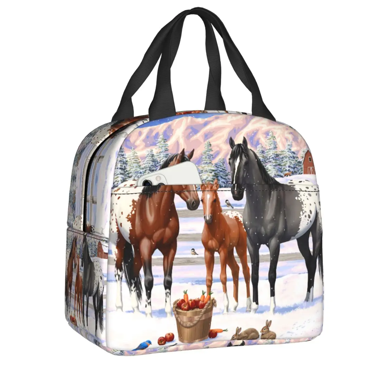 

Custom Horses In Winter Lunch Bag Women Thermal Cooler Insulated Lunch Box for Children School