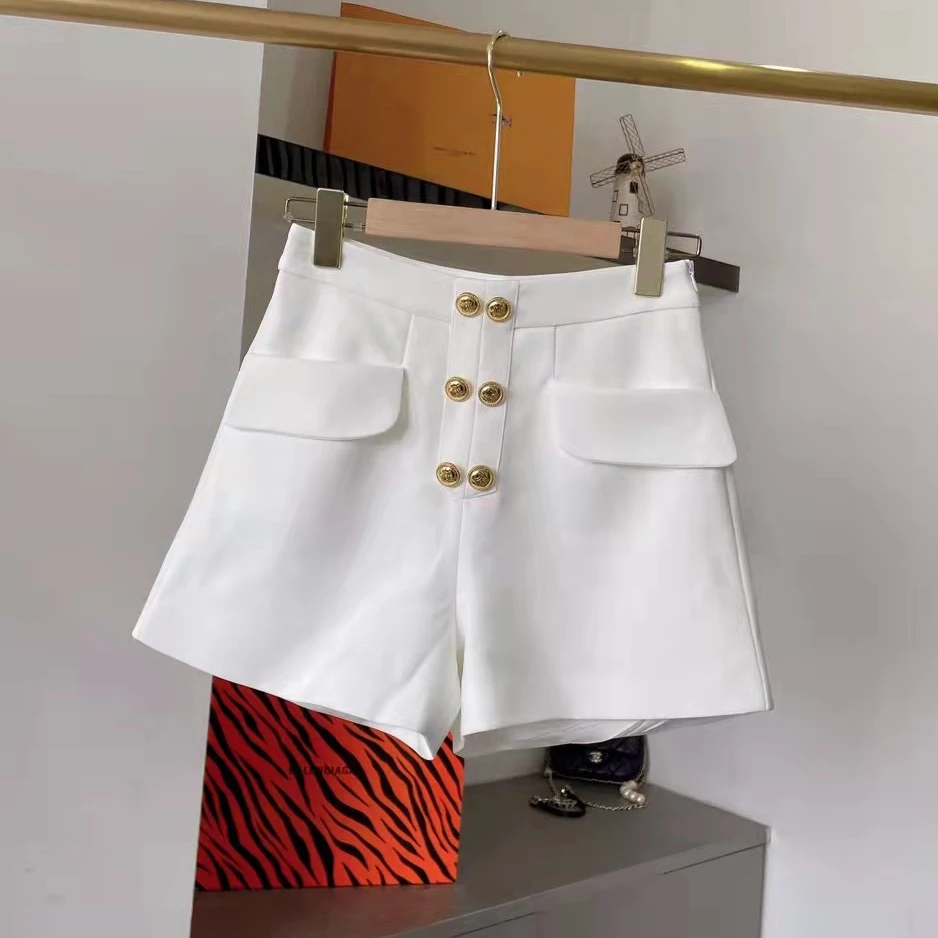 

High-waisted suit shorts women's spring and summer 2022 new wide slim casual all-match double-breasted button big pocket shorts