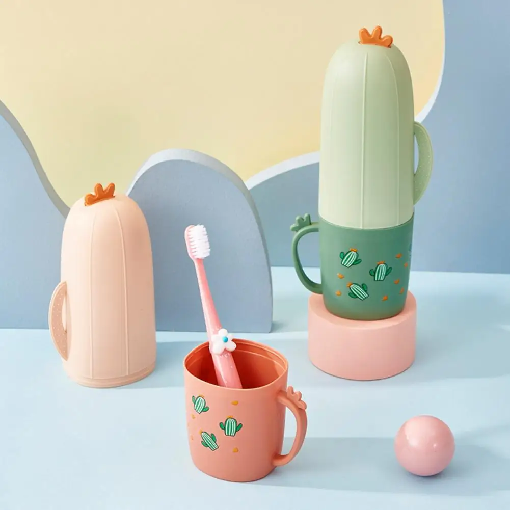 

Toothbrush Storage Case Water-proof 2 In 1 Detachable ABS Cute Cartoon Cactus Tumbler Cup Holder Bathroom Accessories 칫솔 수납함