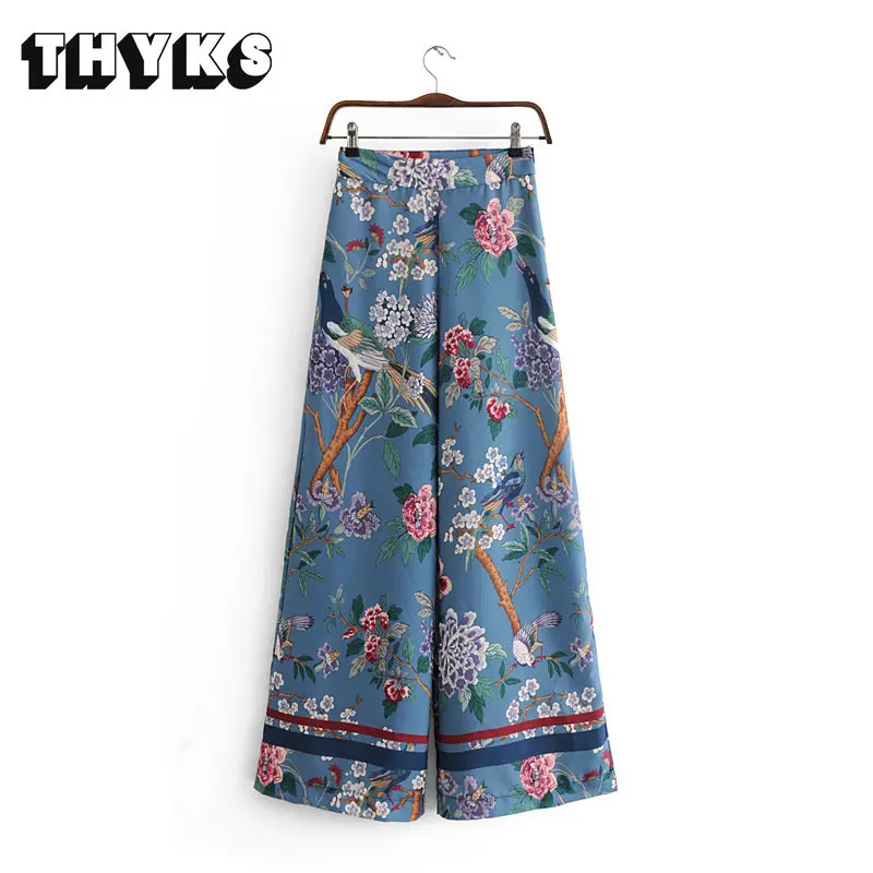 

New Flower Bird Printed Wide Leg Pants Women High Waist Slim Straight Leg Pants Fashionable Versatile Street Style Lady Trousers