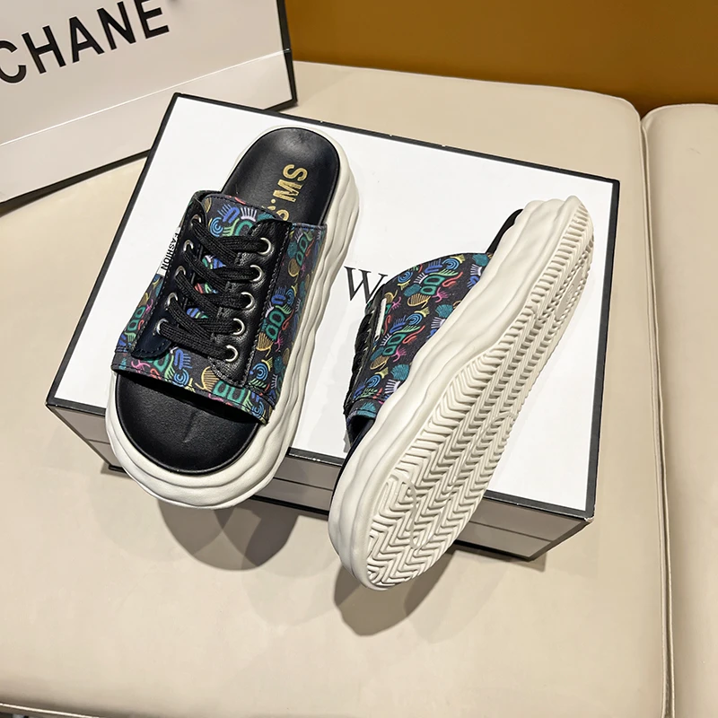 Woman Platform Espadrilles Graffiti Canvas Flat Medium Heels Lona Casual Slippers Luxury Low Heel Sandals Shoes Strap Flip Flops