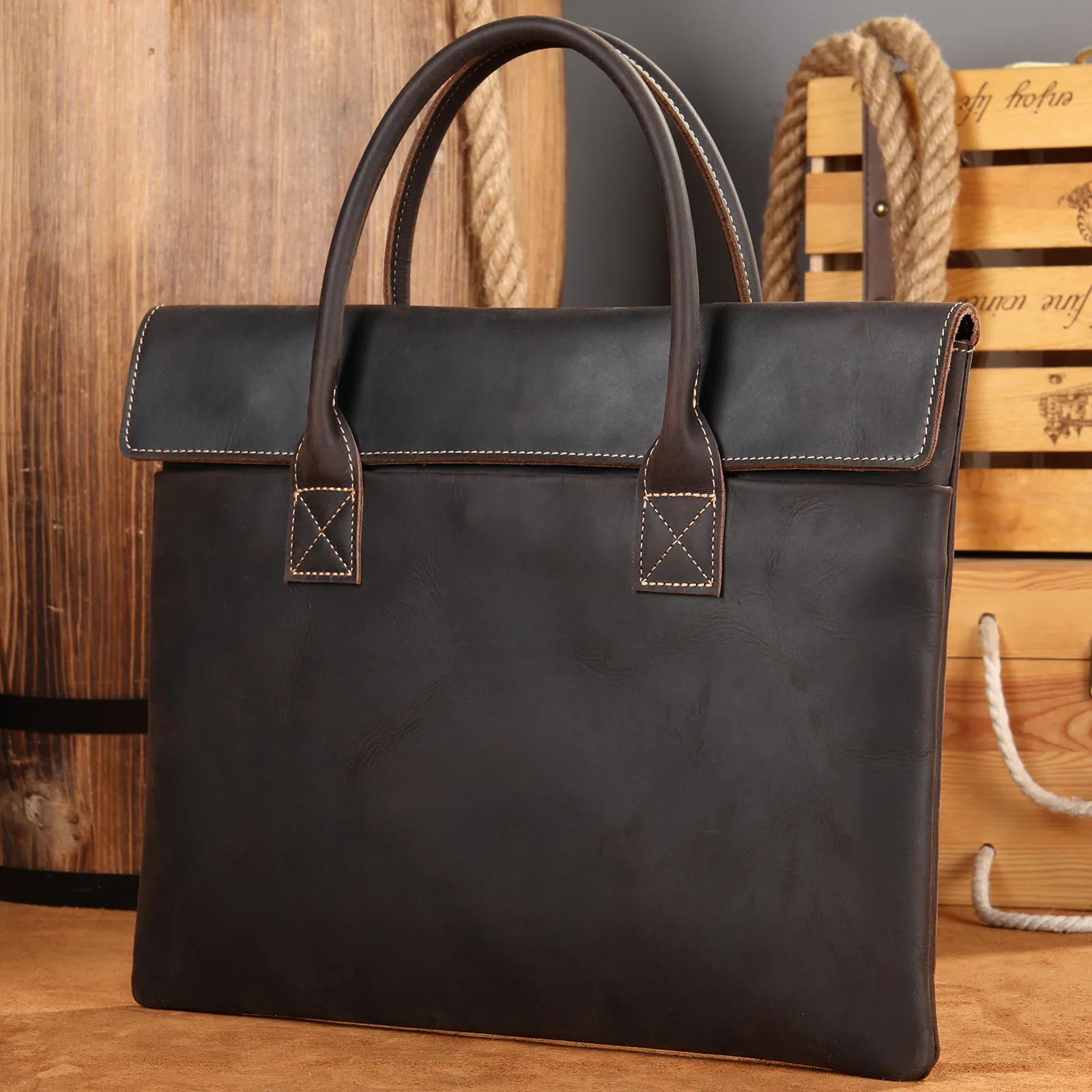 Men's Briefcase Genuine Leather Men Handbag Crazy Leather Men's Shoulder Bag Fit 15inch Laptop Bag for Men Business Bags New