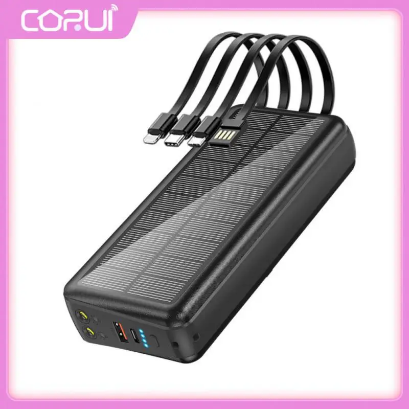 

30000mah External Battery Fast Charger 4 Usb Ports Top Solar Power Bank 22.5w For Iphone 13 Samsung Built In Cable Plug