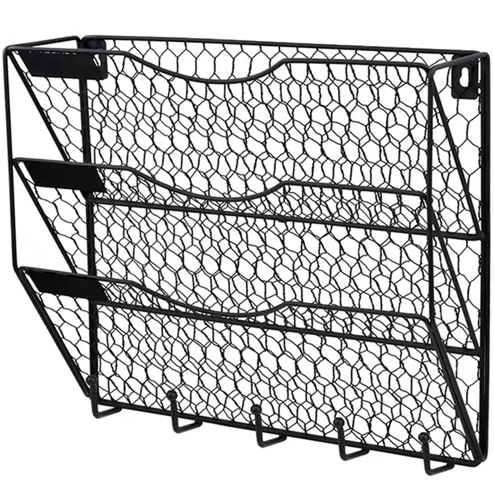 

File Wall Organizer Holder Magazine Hanging Rack Letter Sorter Hooks Key Meshbasket Newspaper Containerblack Mail Mount Pockets