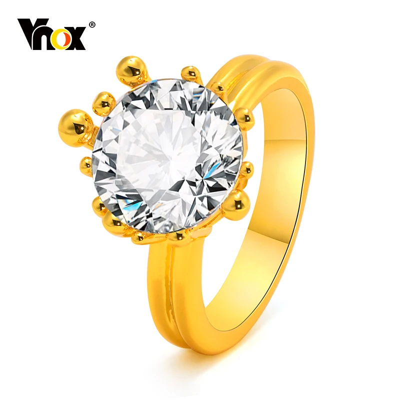 

Vnox Luxury Prong Setting Engagement Rings for Women, Gold Color Metal Finger Ring with Bling CZ Stone Jewelry