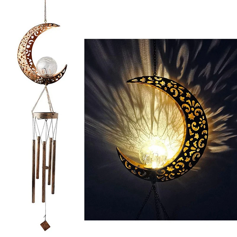 

Moon Wind Chime Lamp Courtyard Lamp Wind Bell Pendant LED Outdoor Solar Wind Chimes Crackle Glass Ball Garden Decor Windchimes