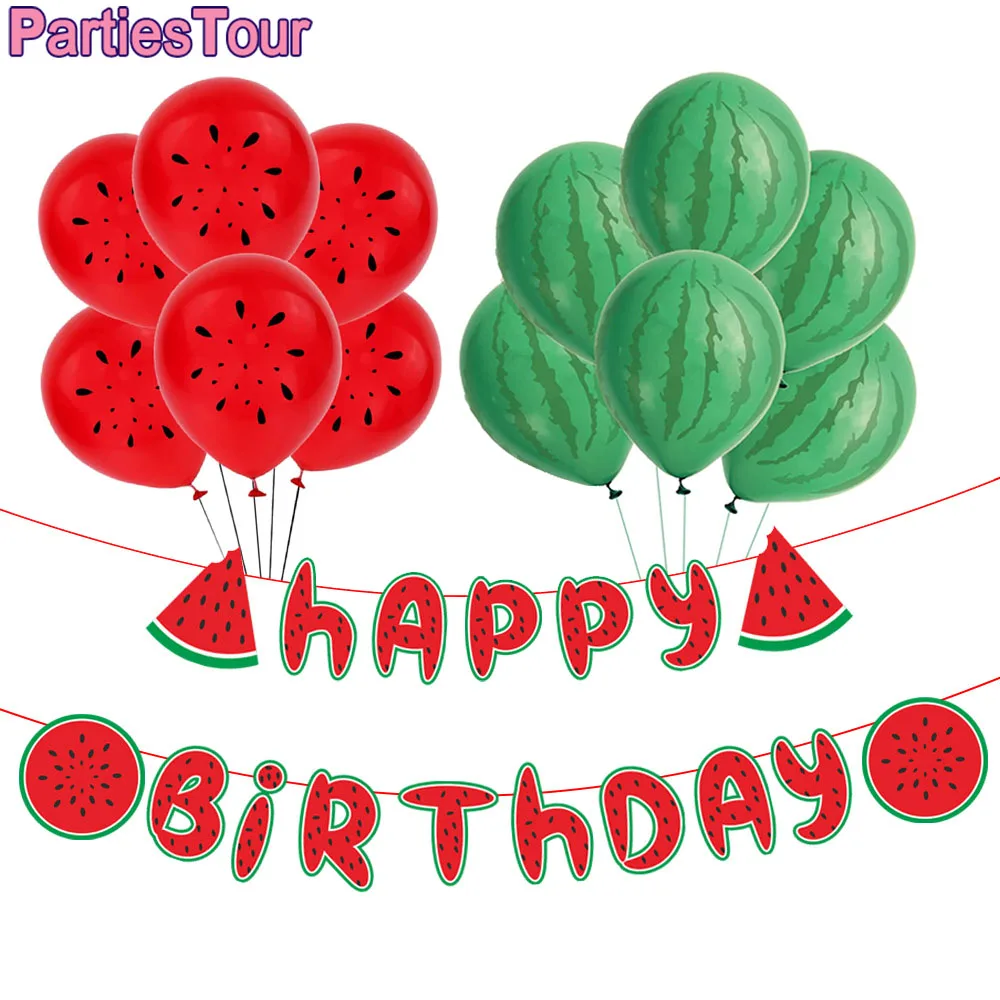 

Watermelon Happy Birthday Banner Melon Latex Balloons for Watermelon 1st Birthday Party Supplies Summer Fruit Themed Decortions
