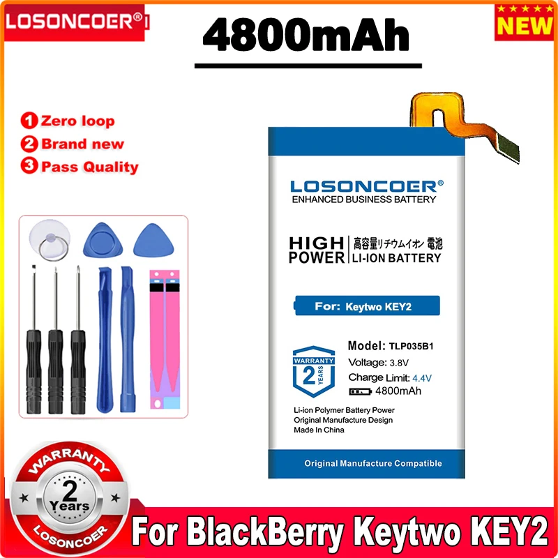 

Последнее производство аккумулятора LOSONCOER 4800 мАч TLP035B1 для смартфона BlackBerry Keytwo KEY2, бесплатные инструменты, подставка-держатель, наклейки