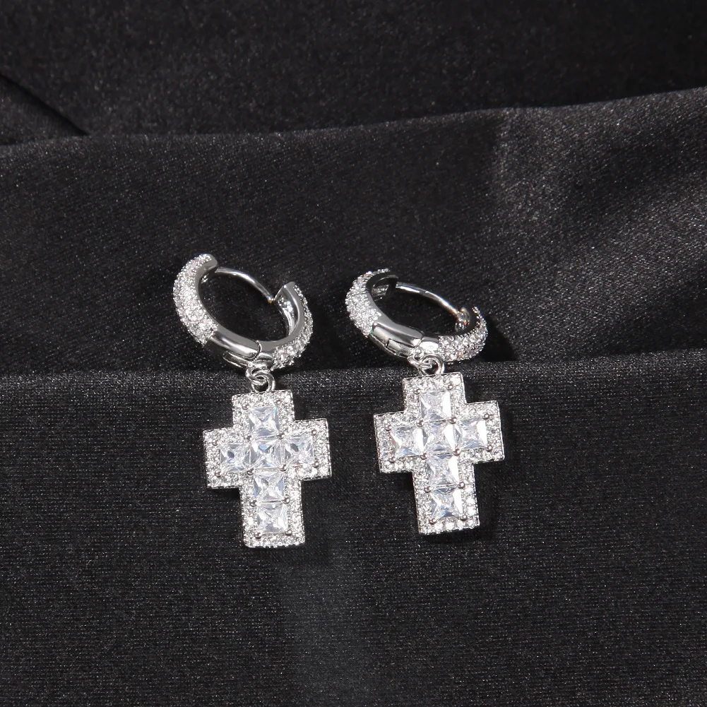 

Scooya simple hip-hop earrings retro fashion full zircon copper inlaid zircon cross earrings men and women with the same earring