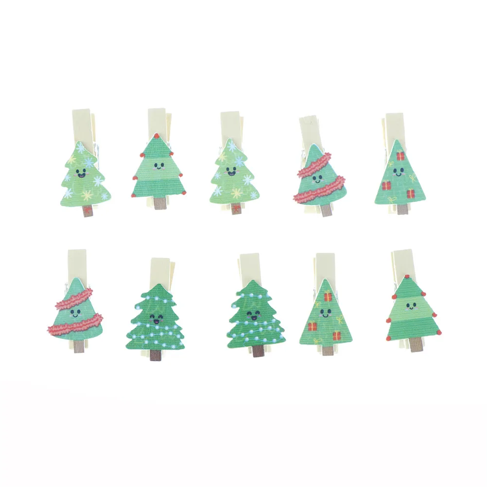 

10pcs/set Cute Wooden Christmas Tree Clip Photo Paper Clothespin Craft Clips Party Decoration Clip With Hemp Rope Stationery